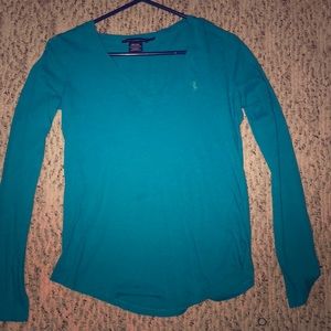 A blue long sleeve shirt